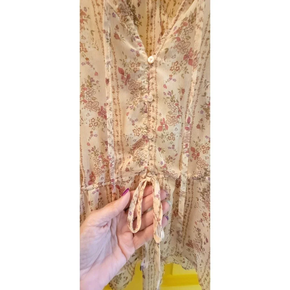 Sheer Pink Floral Flowy Blouse Size M